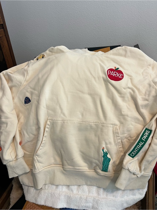 Parke Tops - Parke Cream NYC Hoodie with Colorful Embroidered Motifs
